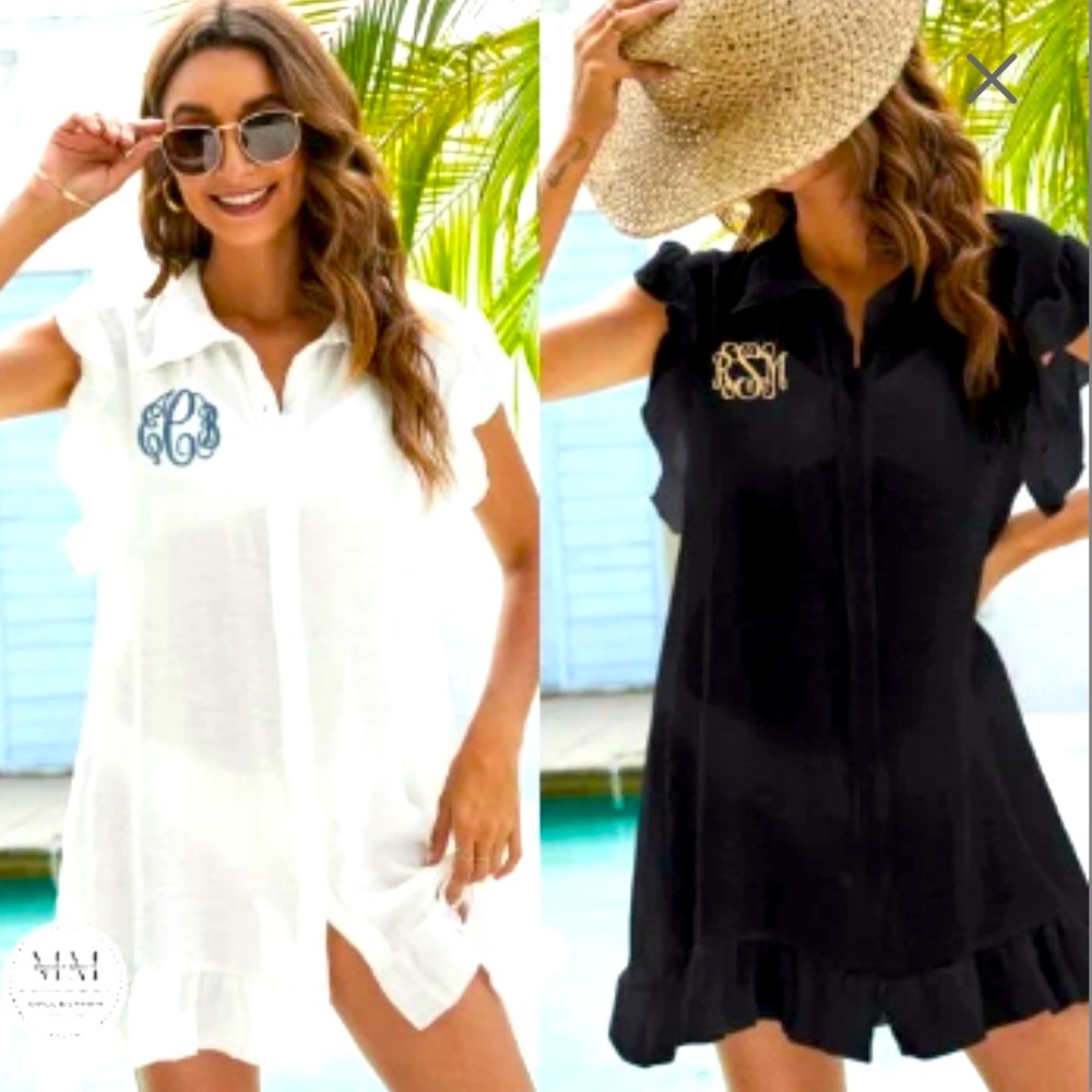 Monogram swimsuit coverups available in white or black w/ embroidered monogram